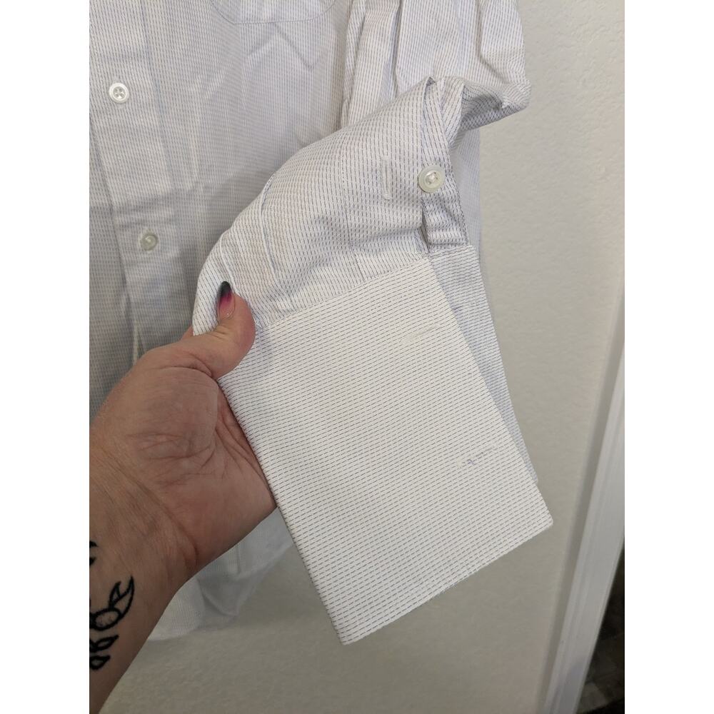 BURBERRY London Button Down Cotton Designer Dress Shirt White Blue Men Size 17-R - Picture 4 of 9